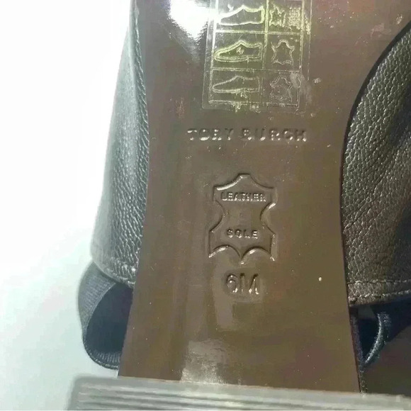 Tory Burch Mellow Leather Slingback Pumps 6 Square Toe Mules Block Heel Slouchy - Picture 5 of 9